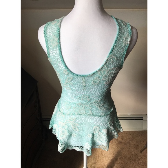 Alt. b Turquoise Lace Fit & Flare low back Blouse size Small - Picture 2 of 5